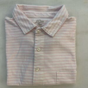 J Crew Cotton Polo Shirt with pocket. Pink striped. Size Medium